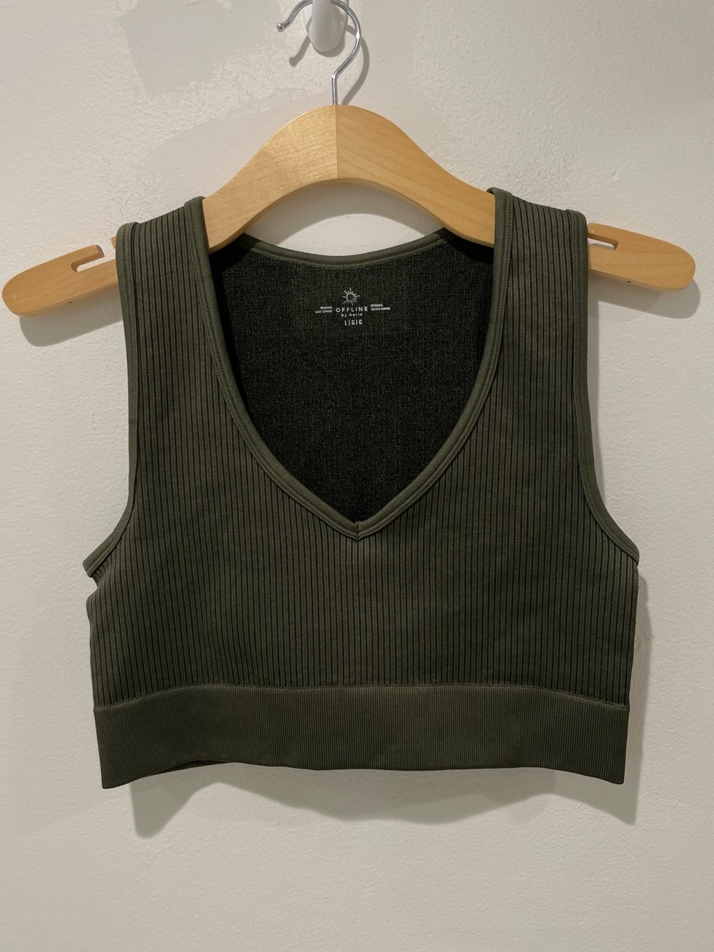 Aerie offline crop tank olive green size L ribbed recharge